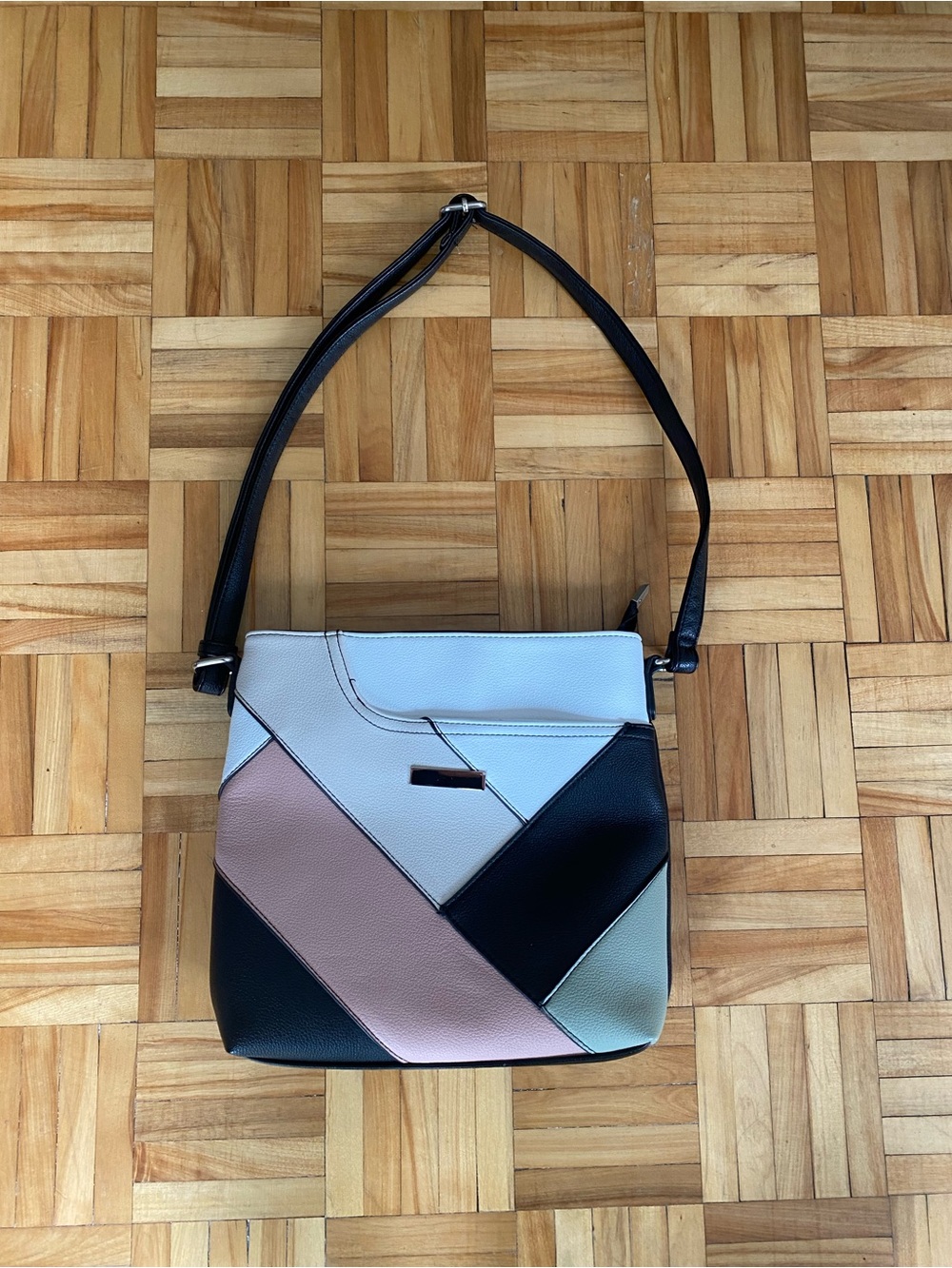 Colorblock Shoulder Bag - Pink, Black, White